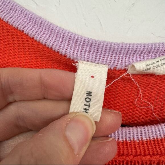 Moth Anthropologie Orange Lavender Trim Crew Neck Sweater Womens M Preppy - Picture 5 of 9